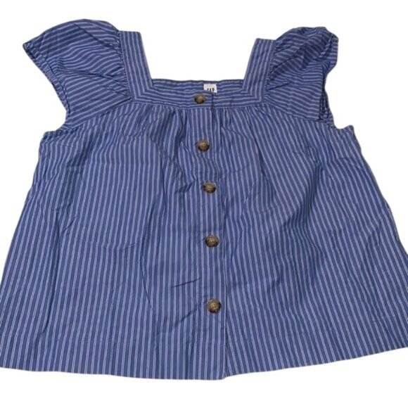 Gap Blue & White Striped Button-Up Blouse Medium 100% Cotton Made In Indonesia - Picture 2 of 12